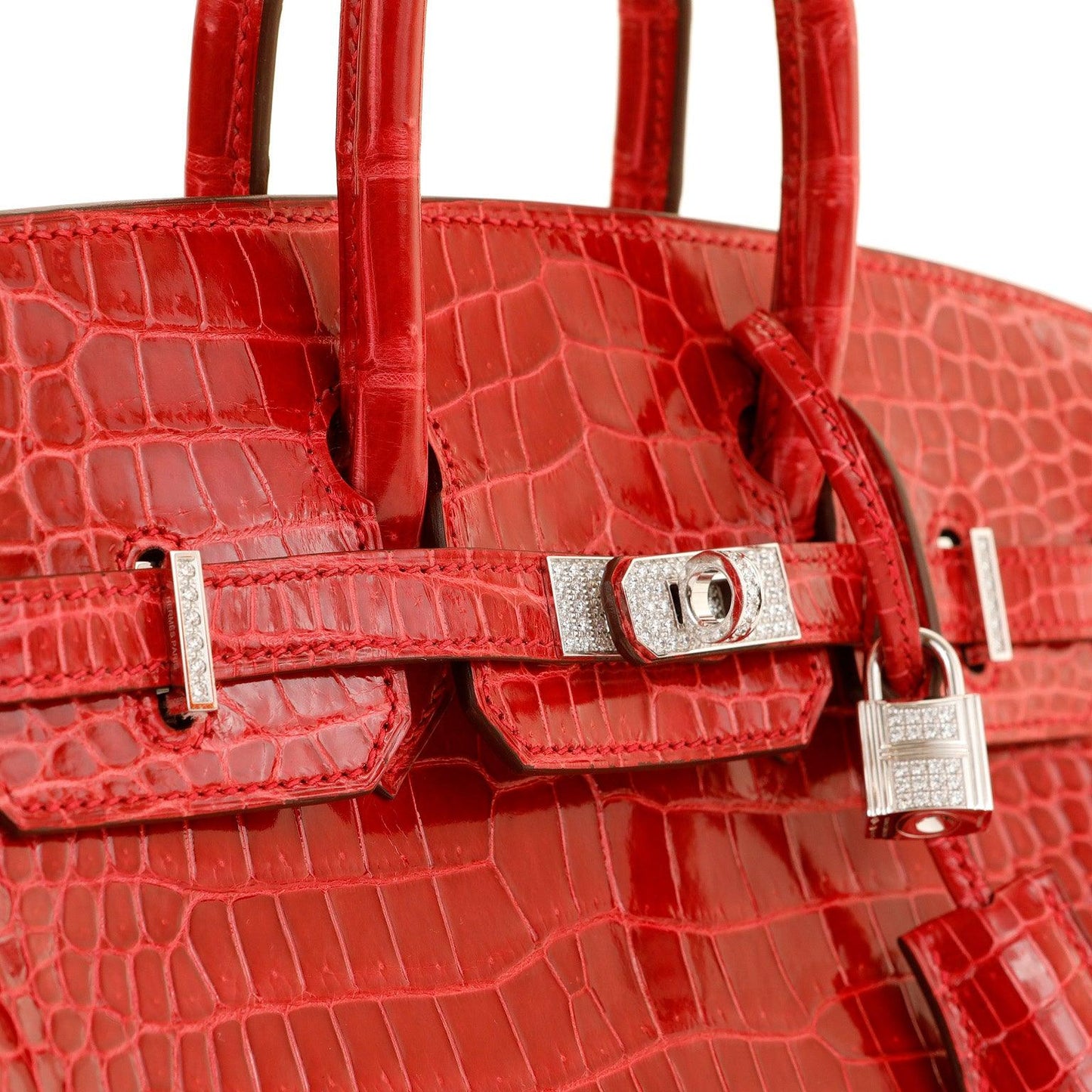 Hermes 25cm Braise Red Crocodile Birkin w/ Diamond White Gold Hardware