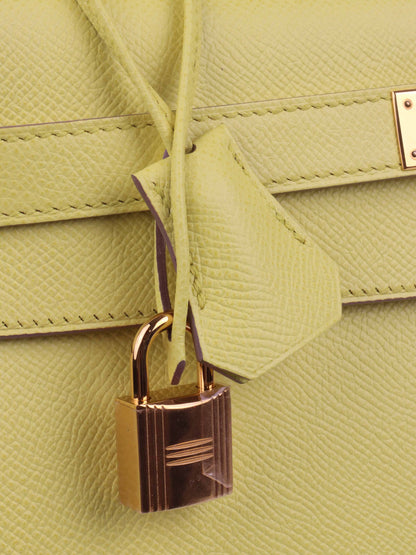 Hermes Kelly 32 Epsom Lime RHW Stamp Square Q.