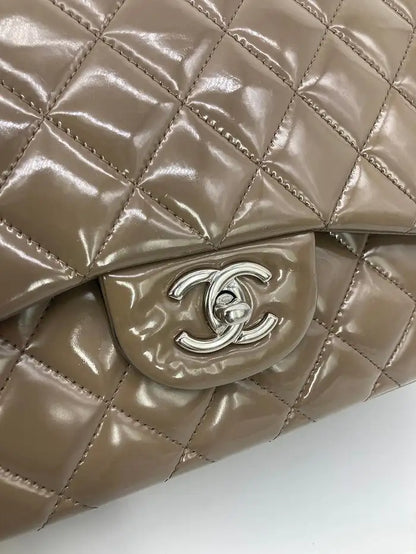 Chanel Olive Grey Patent Leather Jumbo Double Flap Classic 2.55