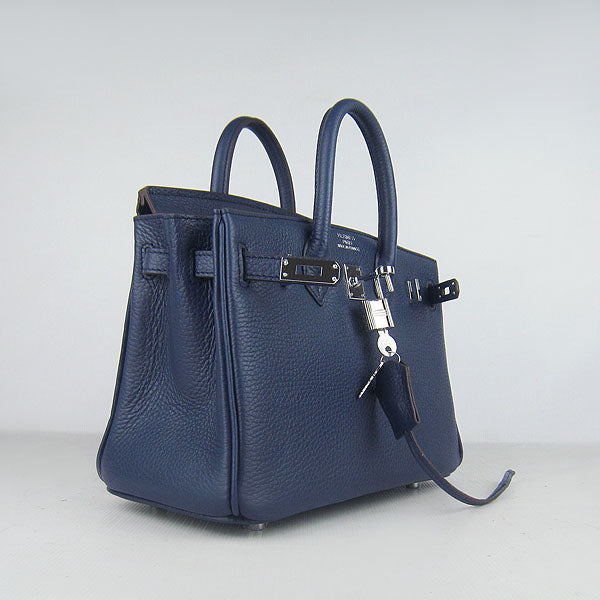 Hermes Birkin 25cm Handbag 6068 dark blue silver