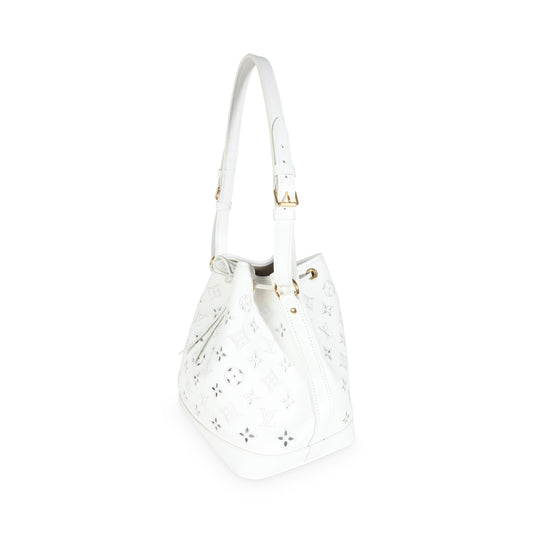 White Calfskin Broderie Anglaise Monogram Petit Noé