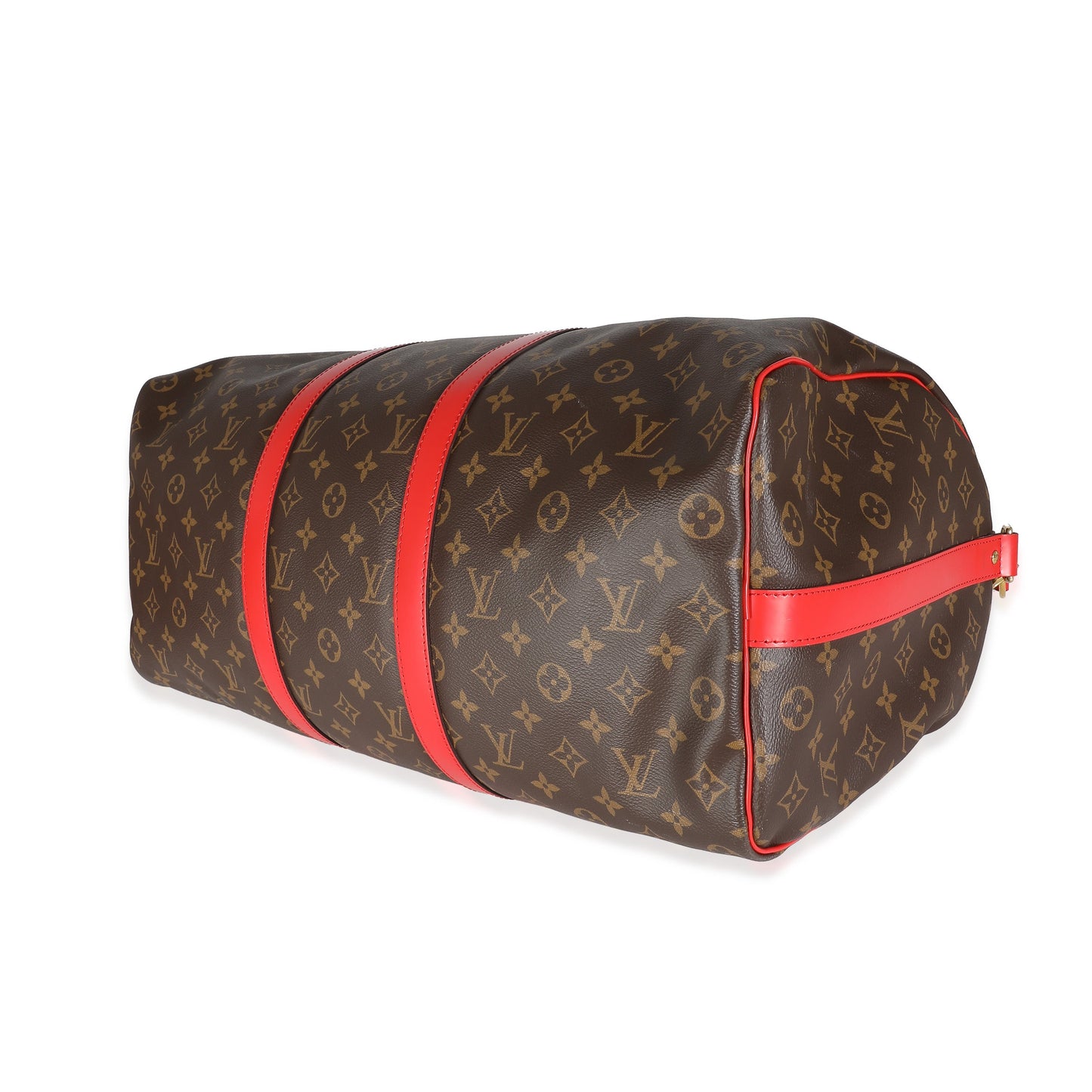 Red Monogram Macassar Canvas Keepall Bandouliere 50