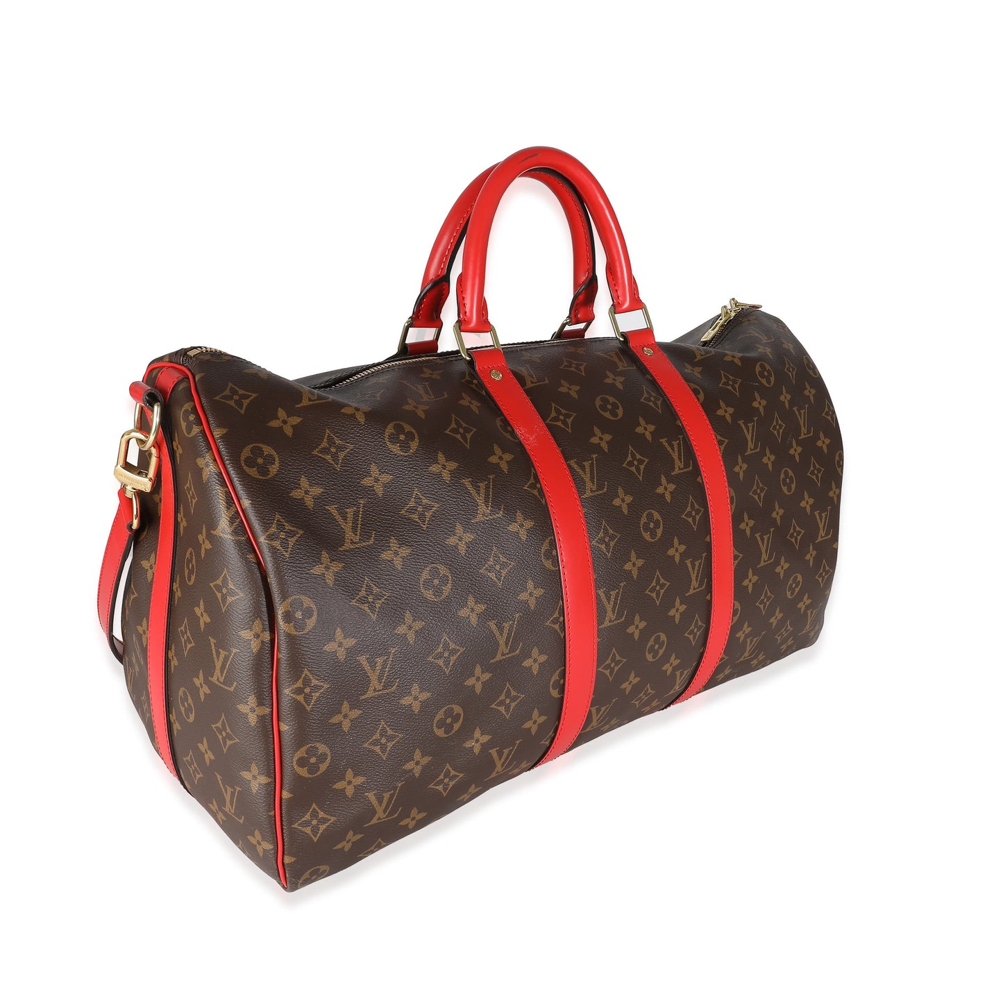 Red Monogram Macassar Canvas Keepall Bandouliere 50