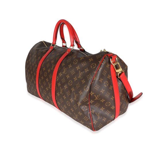 Red Monogram Macassar Canvas Keepall Bandouliere 50