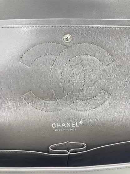 Chanel Olive Grey Patent Leather Jumbo Double Flap Classic 2.55