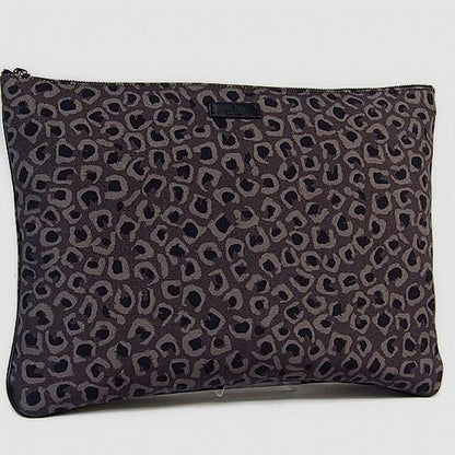 GUCCI Clutch bag Canvas, leather gray business bag Leopard print Women Secondhand