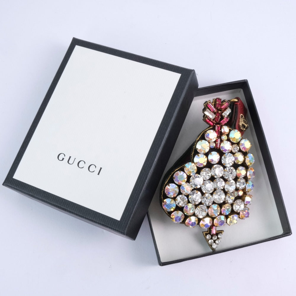 GUCCI bracelet Leather, Rhinestone clear Bijoux pierced heart Women Used