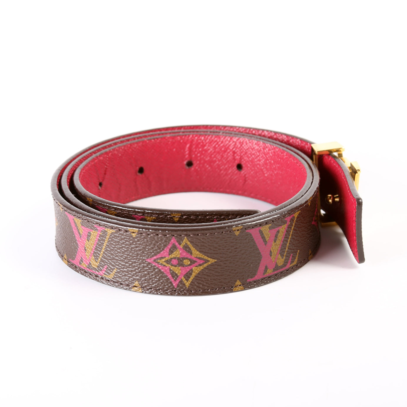 LV Initiales 30MM Reversible Leather/Rainbow Monogram Belt Size 80/32