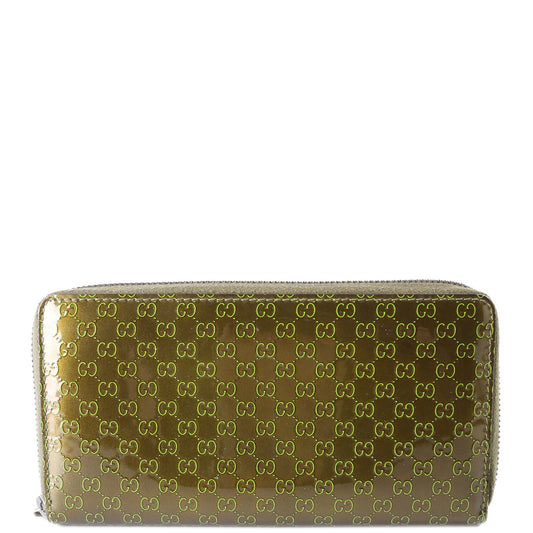 307987 Guccissima Patent Zip Around Wallet Green