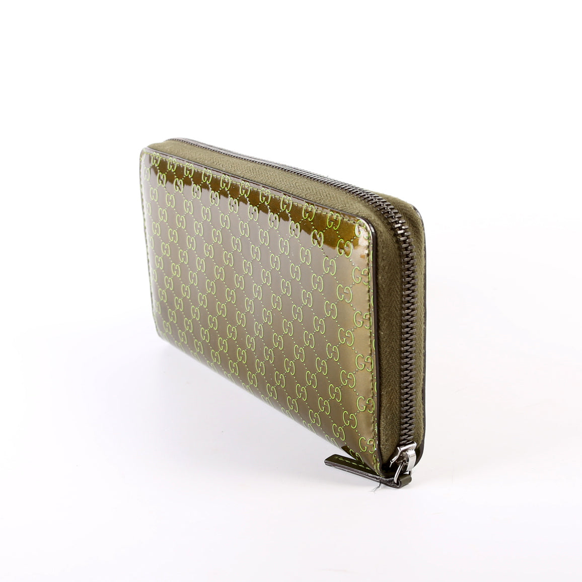 307987 Guccissima Patent Zip Around Wallet Green