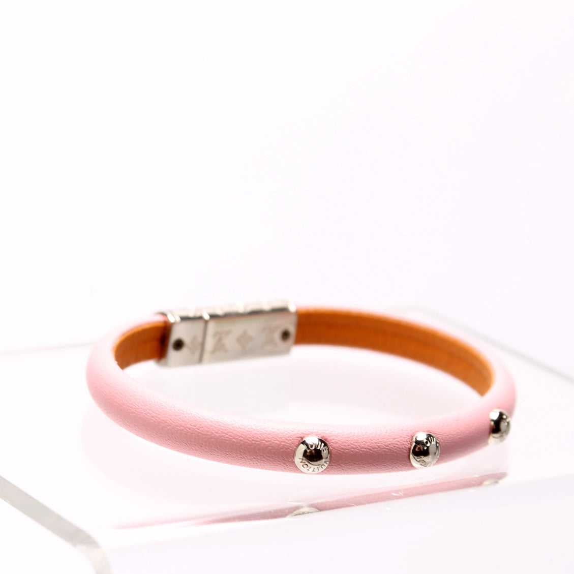 Yummy LV Studded Leather Bracelet Size 17 Pink