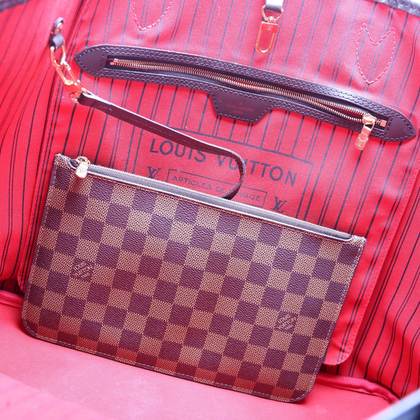 Neverfull W/Wallet GM Damier Ebene Red