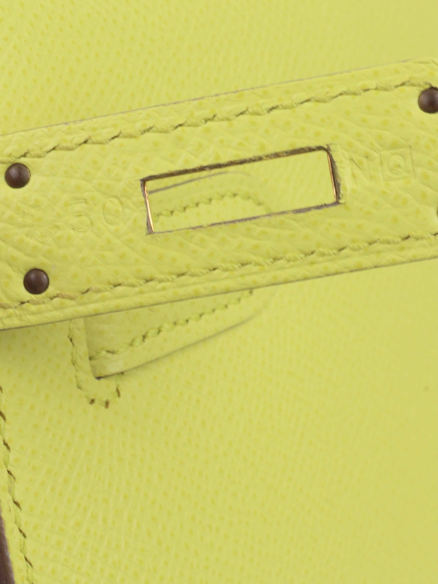 Hermes Kelly 32 Epsom Lime RHW Stamp Square Q.