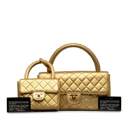 Chanel Lambskin Parent Child Kelly Set Top Handle Bag