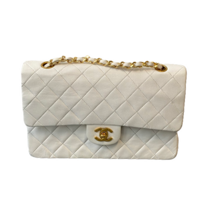 Chanel White Leather Double flap shoulder Bag