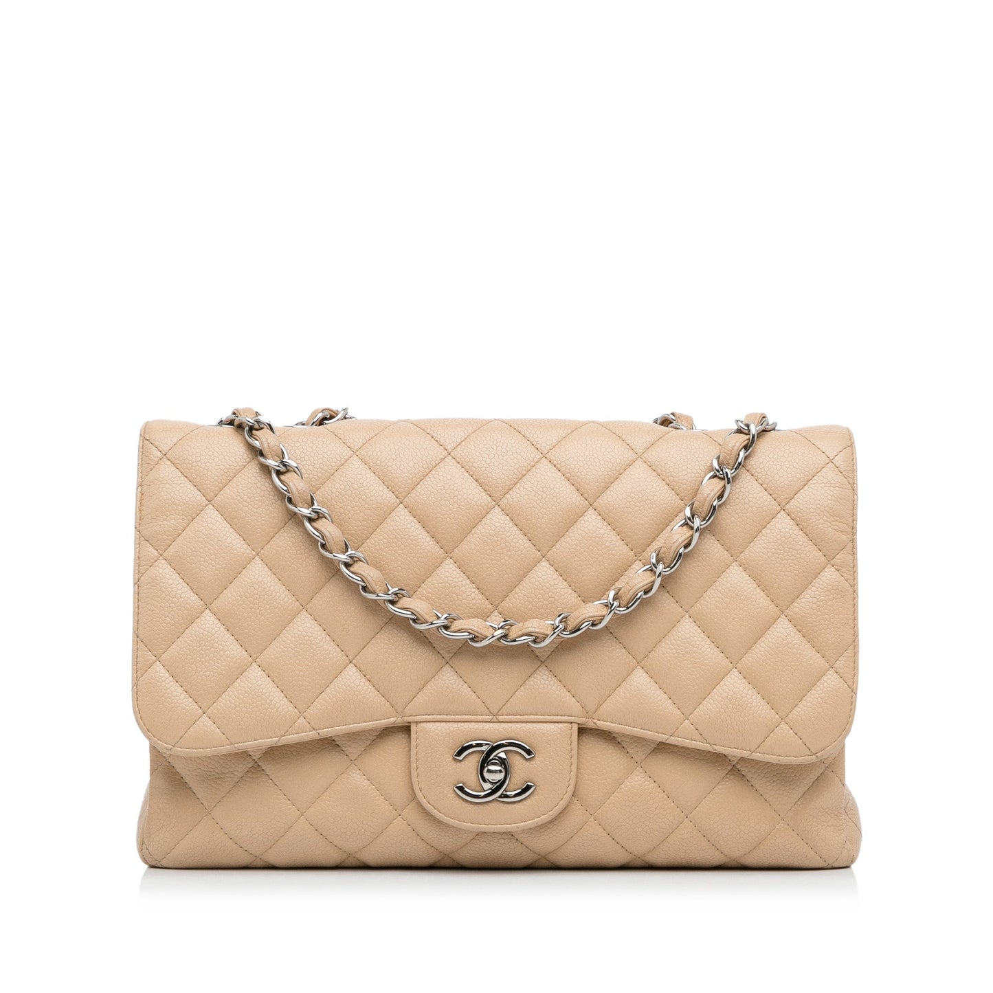 Chanel Classic Single Flap Jumbo Brown Caviar Silver