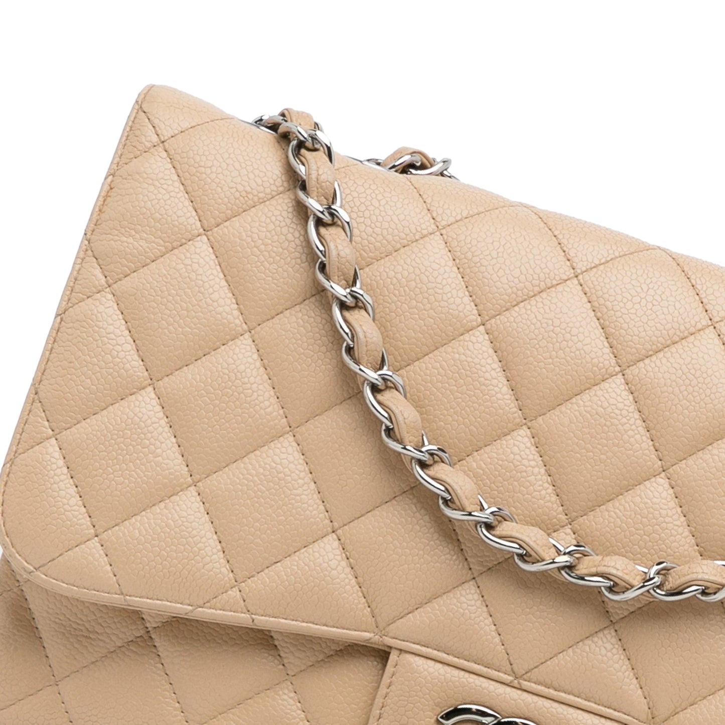 Chanel Classic Single Flap Jumbo Brown Caviar Silver