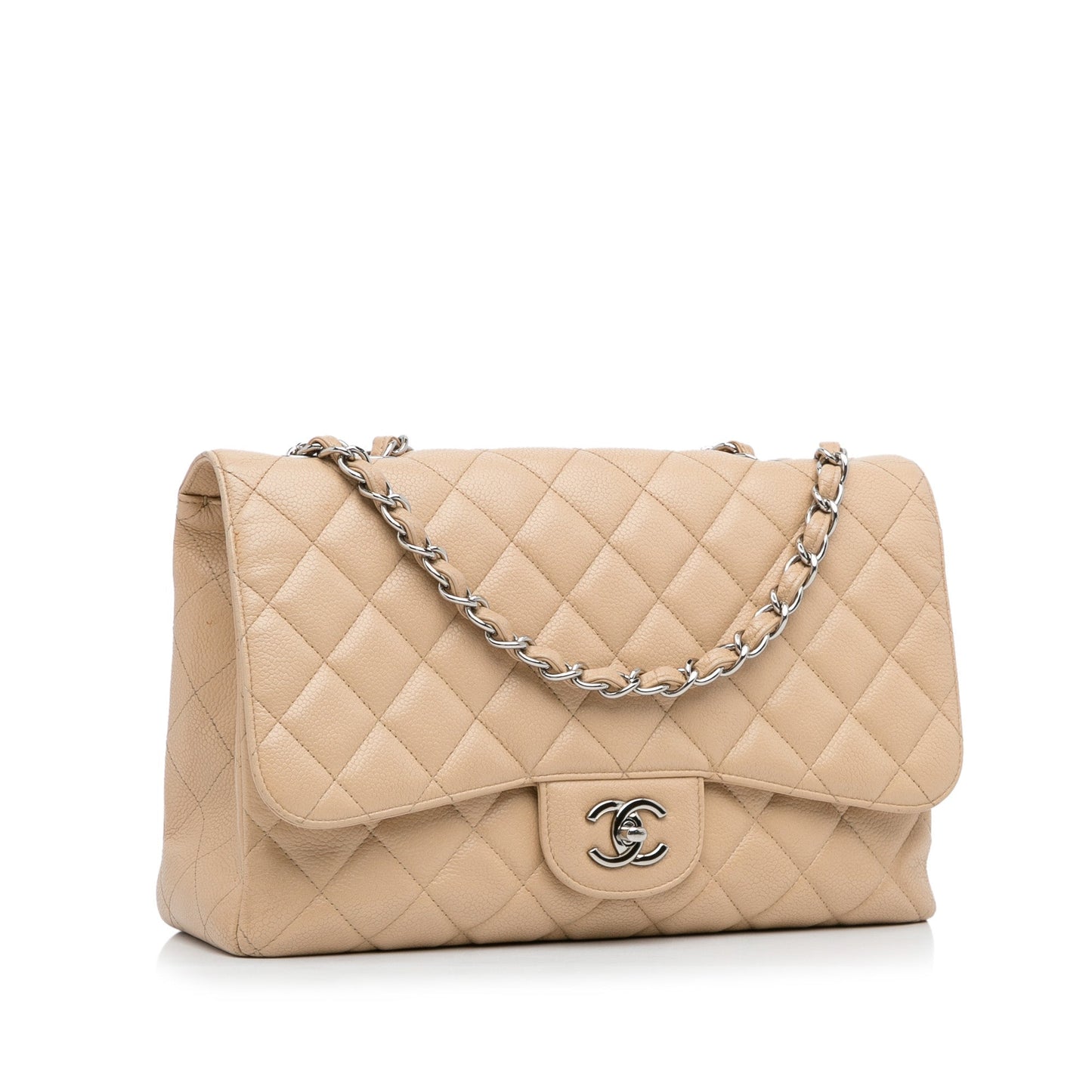 Chanel Classic Single Flap Jumbo Brown Caviar Silver