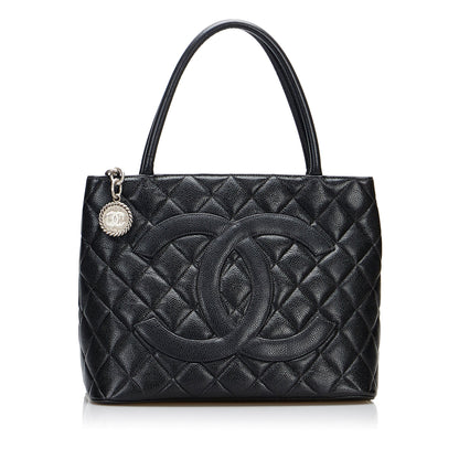 Chanel Medallion Tote Bag Black Caviar Silver