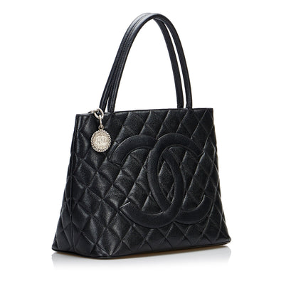 Chanel Medallion Tote Bag Black Caviar Silver