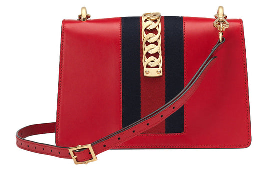 (WMNS) GUCCI Sylvie SeriesGold Chain Single Shoulder Bag Small Red 524405-CVLEG-8604