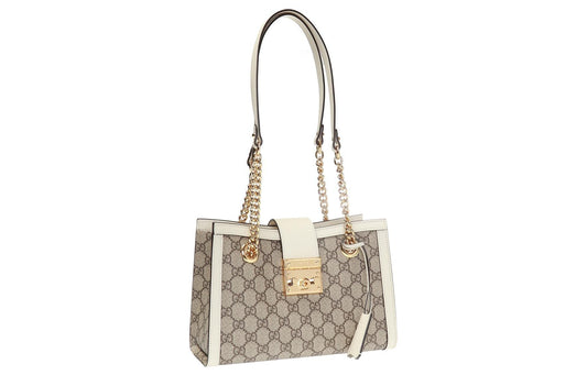 (WMNS) GUCCI Padlock Metallic Logo Canvas Chain handbag Small / White 498156-KHNKG-9761