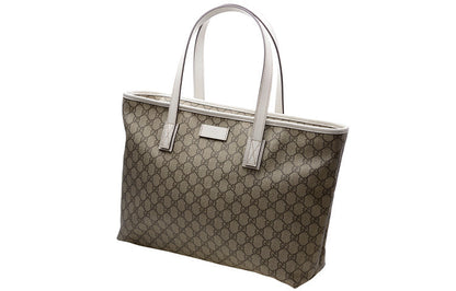 (WMNS) GUCCI Logo Leather Logo Canvas Large Capacity Tote Shoulder Bag Ebony / White Handbag 211137-KGDHR-9761