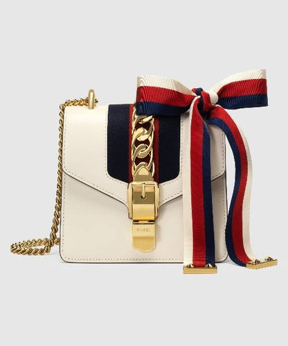 Gucci SyLouis Vuittonie Leather Mini Chain Bag White