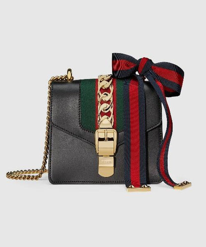 Gucci SyLouis Vuittonie Leather Mini Chain Bag Black