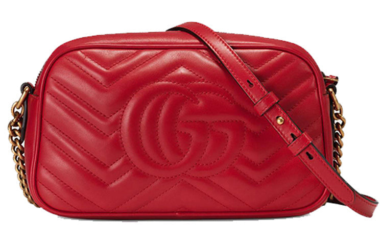 (WMNS) GUCCI GG Marmont Gold Logo Leather Chain Small Red Classic Shoulder Messenger Bag 447632-DTD1T-6433