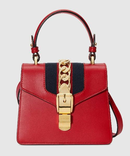 Gucci SyLouis Vuittonie Leather Mini Top Handle Hibiscus Red Bag