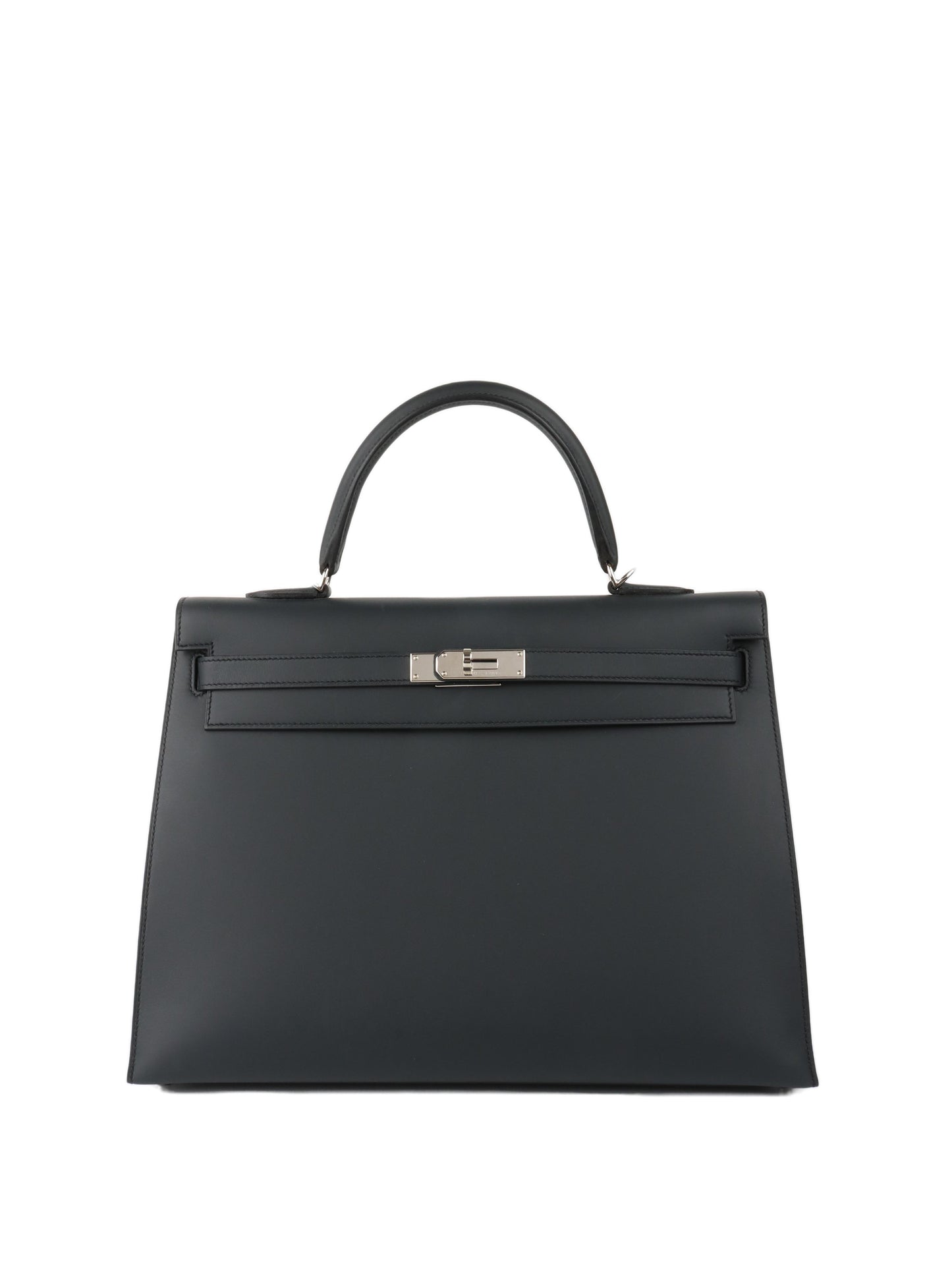 Hermes Kelly 32 Black Sombrero Leather PHW.