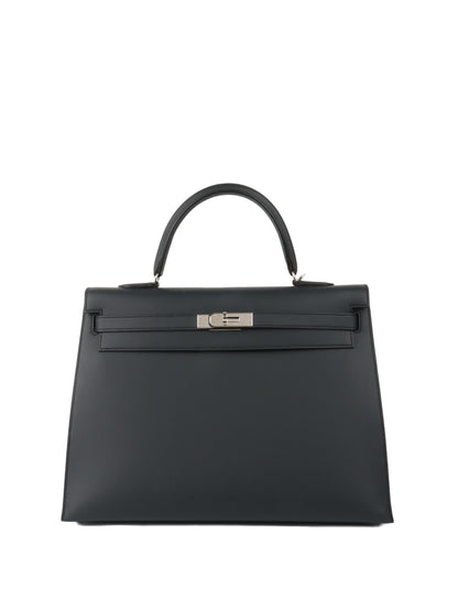 Hermes Kelly 32 Black Sombrero Leather PHW.