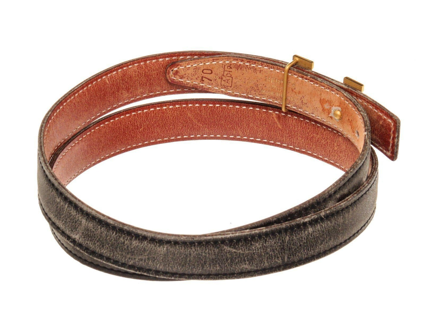 Hermes Black Brown Vintage Skinny Leather H Belt