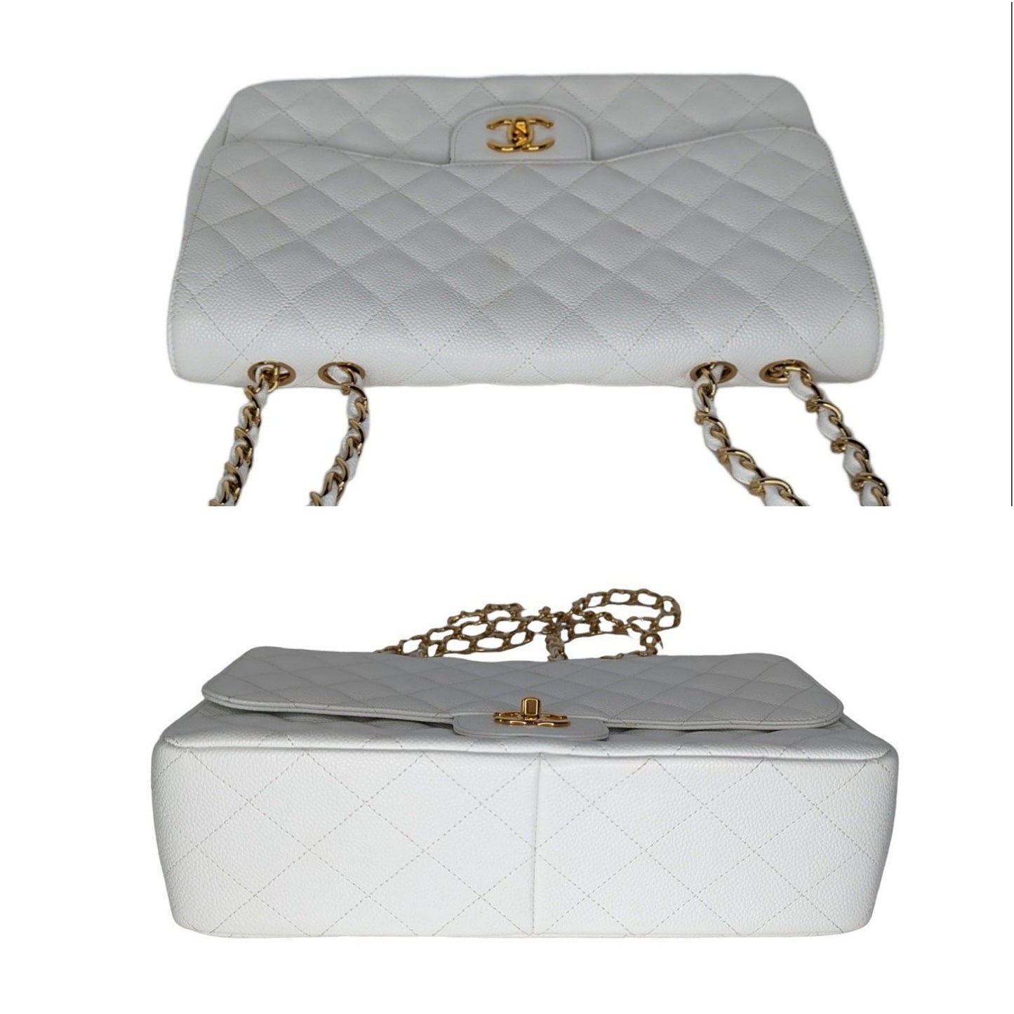 Chanel Vintage Classic Quilted Caviar Single White Jumbo Flap