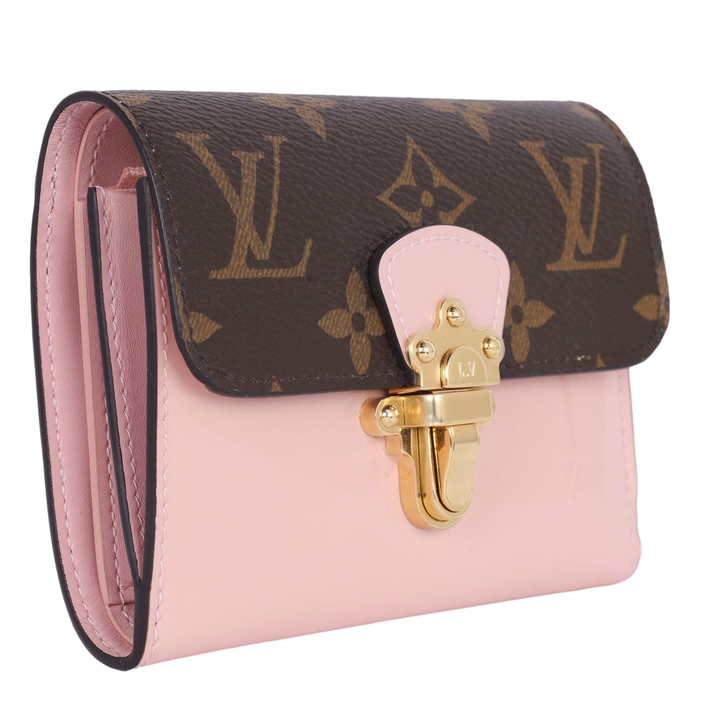 Patent Calfskin Monogram Cherrywood Compact Wallet Rose Ballerine( )