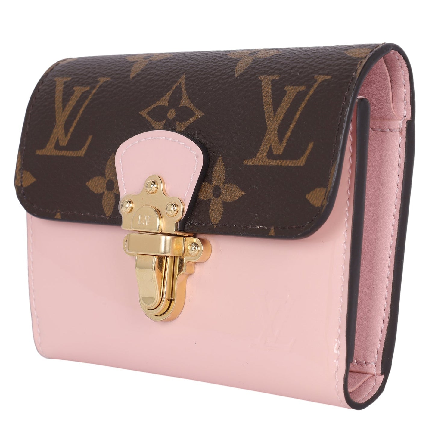 Patent Calfskin Monogram Cherrywood Compact Wallet Rose Ballerine( )