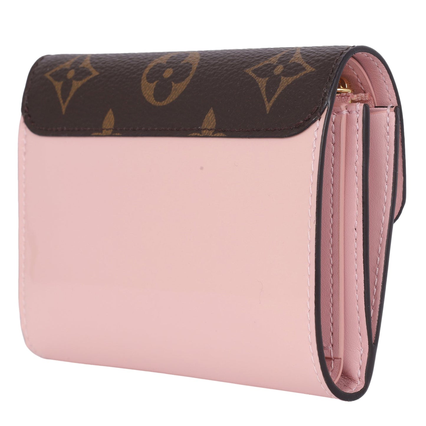 Patent Calfskin Monogram Cherrywood Compact Wallet Rose Ballerine( )