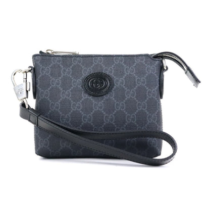 Gucci Crossbody Shoulder Bag Pouch Interlocking G GG Supreme Canvas Dark Gray Men's 723306