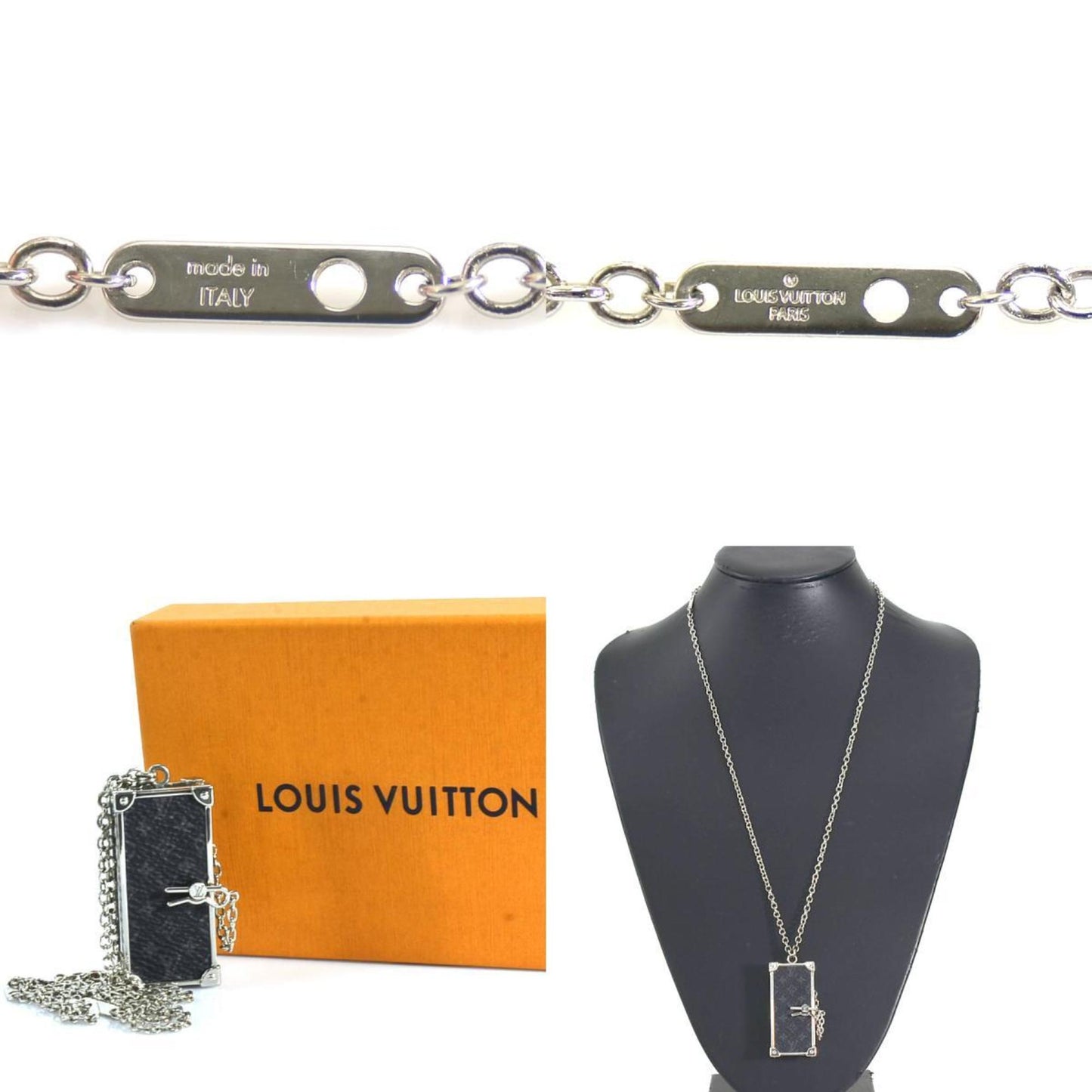 Louis Vuitton  Necklace Monogram Eclipse Collier DJ Trunk Metal Black x Silver Men's M68876 h29500g