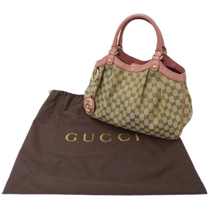 Gucci Bag Ladies Tote Handbag GG Canvas Suki 211944 Beige Brown Pink