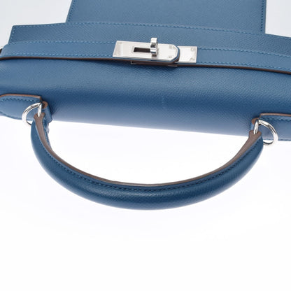 Hermes Kelly Flag 32 Bag outer stitch blue Thalasso white palladium metal fittings  Q engraved (around 2013) Ladies Vaux Epson handBag