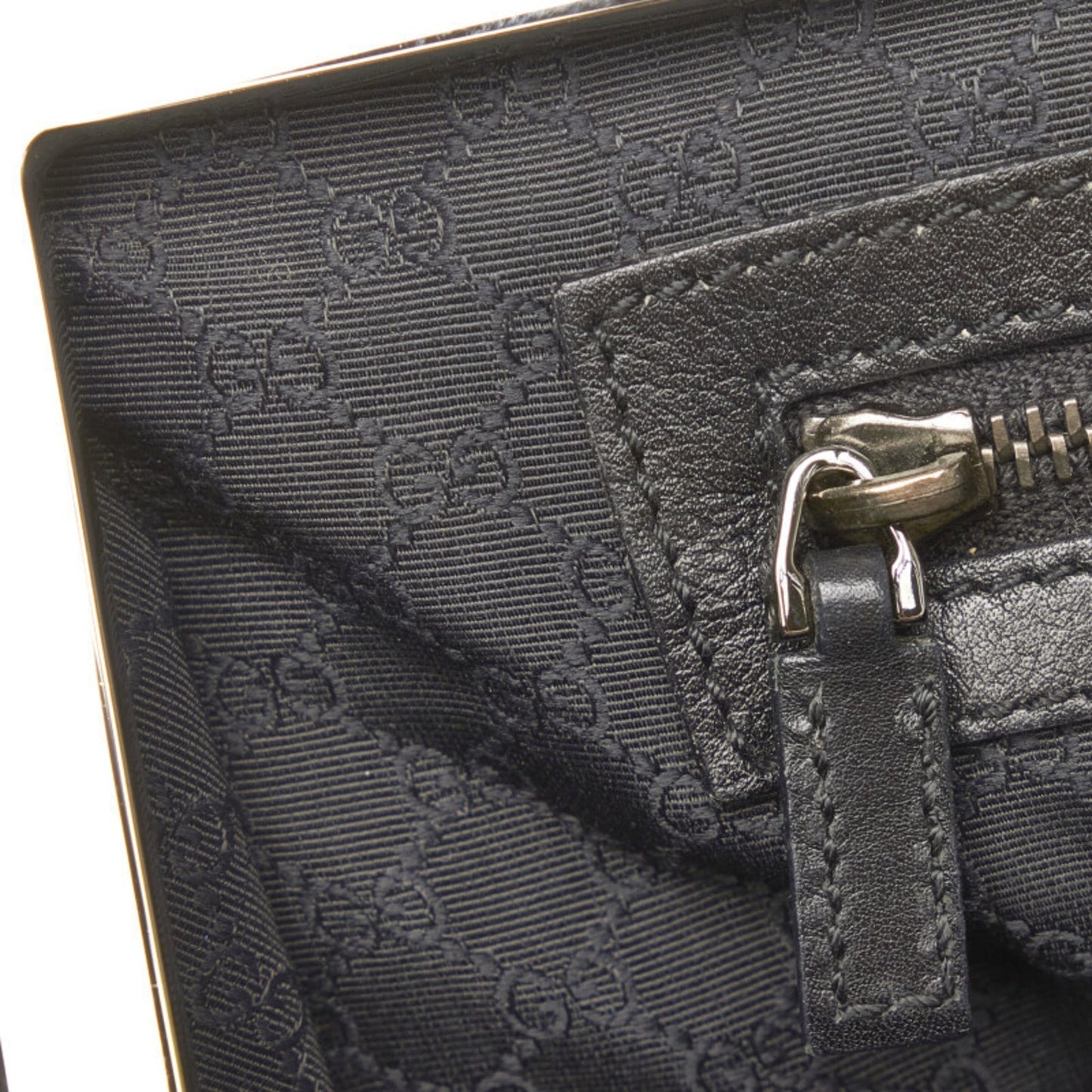 Gucci Charm HandBag 92726 Black Canvas Leather Women's