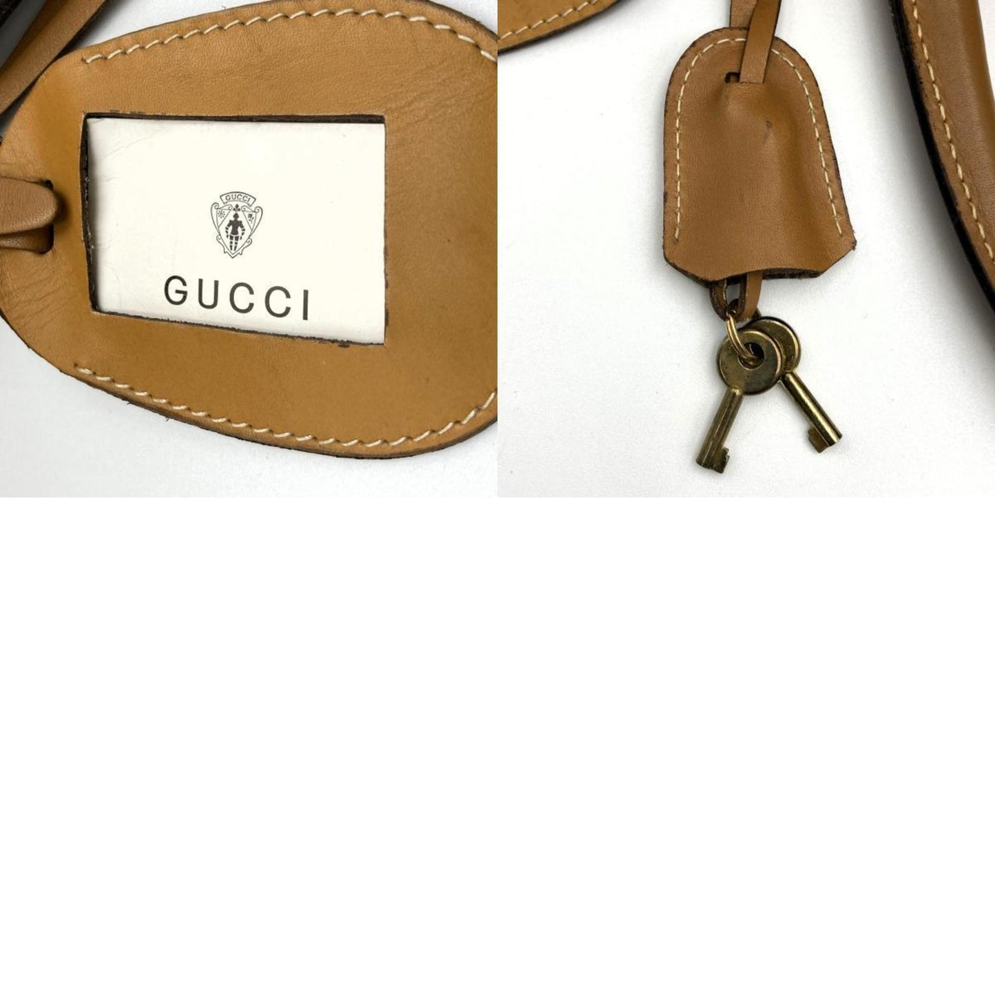 GUCCI Boston Bag Travel Micro GG Sherry Line Beige Brown PVC Leather Women's Men's 012 122