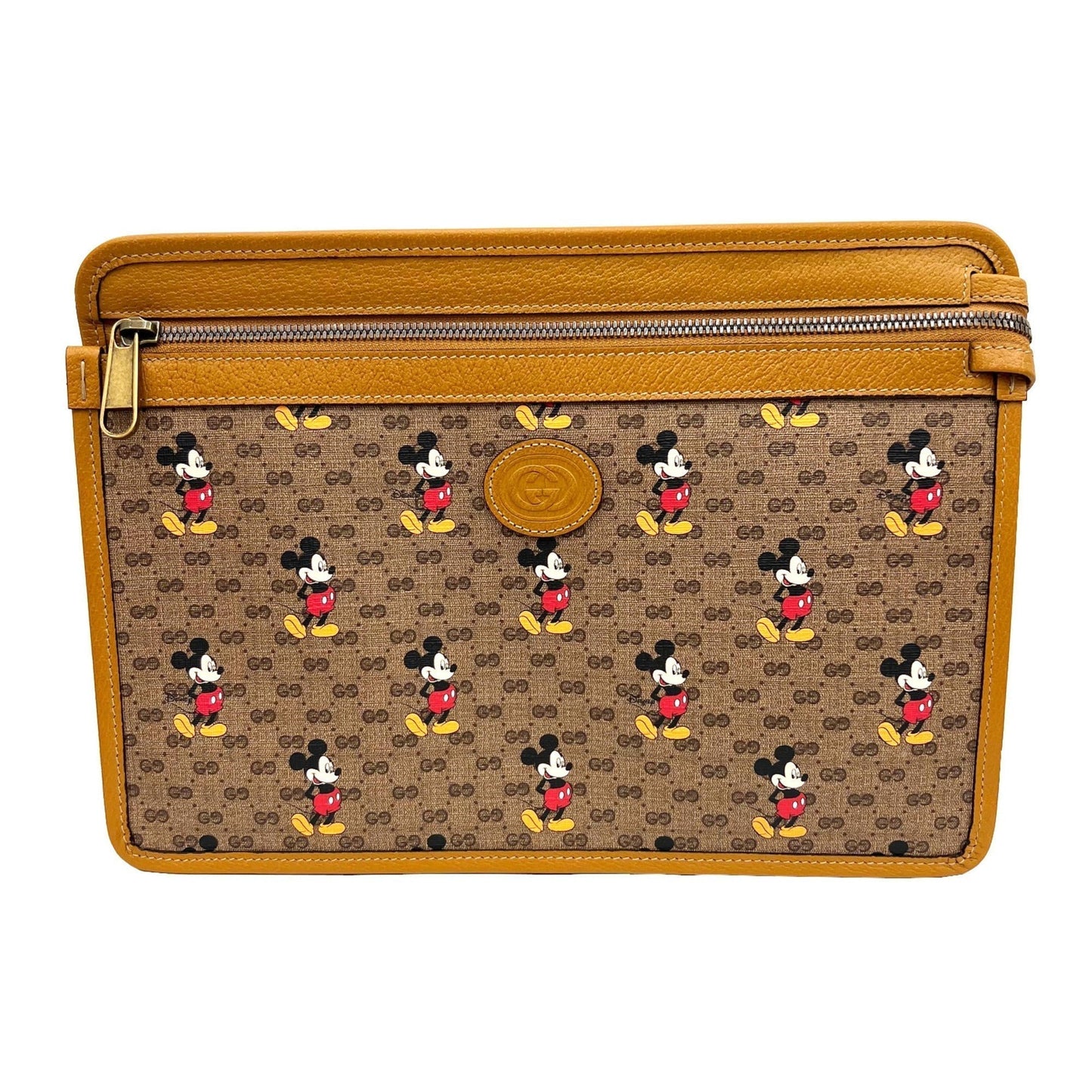 Gucci Clutch Bag Disney Collaboration GG Supreme Mickey Brown 602552 Leather PVC Men's