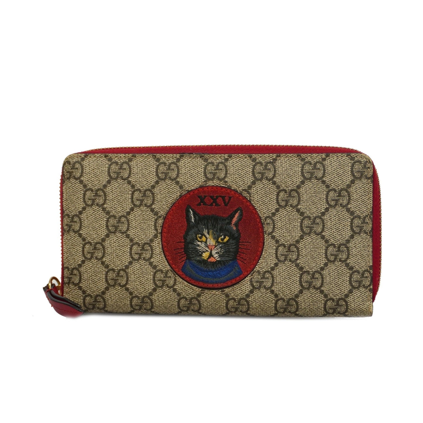 GUCCI  Mystic Cat 499382 Gold Hardware Women's GG Supreme,Leather Wallet