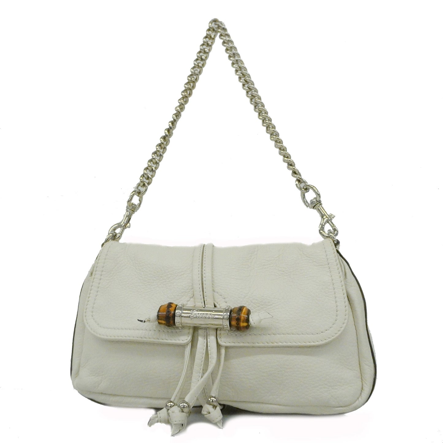 Gucci  Bamboo 235320 Women's Leather Shoulder Bag Ivory