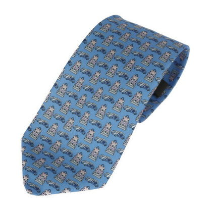 Louis Vuitton  Cravat Globetrot Cars Tie M78558 Silk 100% Light Blue System Trunk x Car Pattern