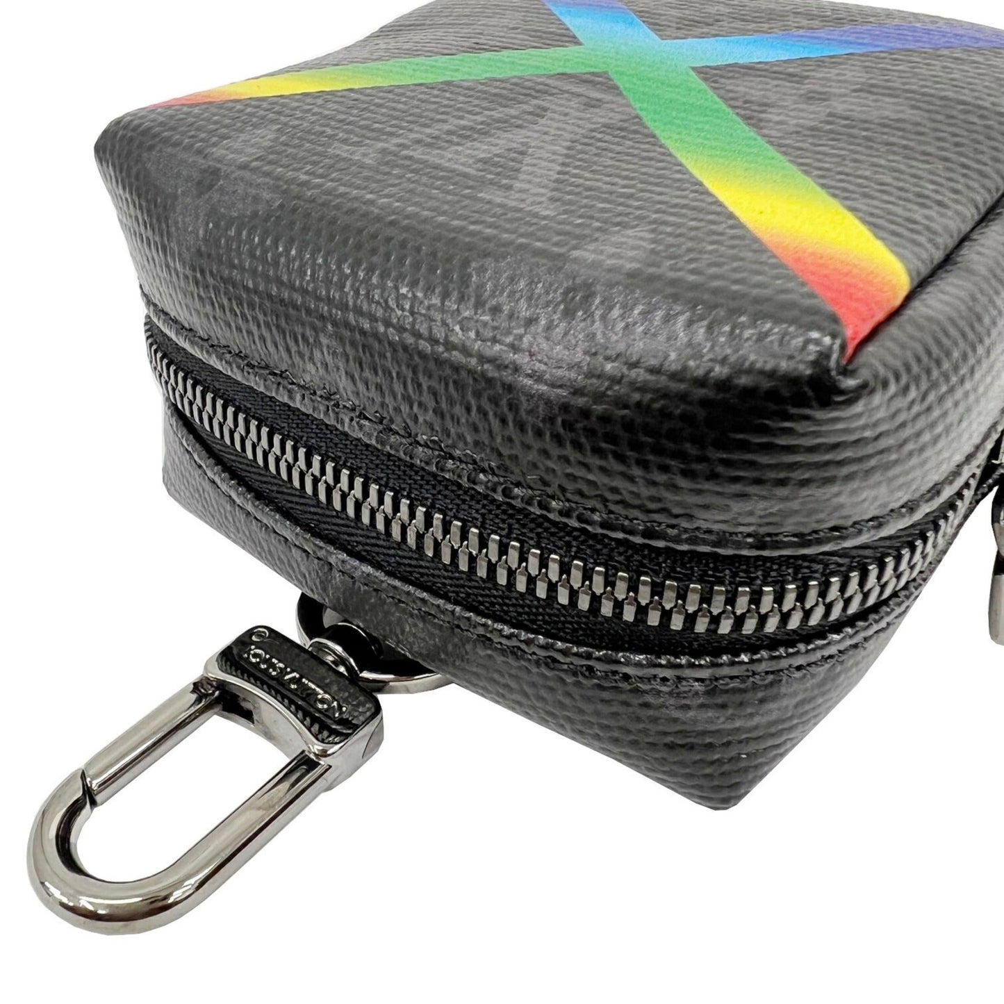 Louis Vuitton  Bijoux Sack Square Pouch MP2467 Shiny Monogram Eclipse Rainbow Key Ring Bag Charm Belt Waist Men's