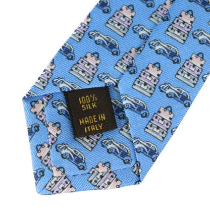 Louis Vuitton  Cravat Globetrot Cars Tie M78558 Silk 100% Light Blue System Trunk x Car Pattern